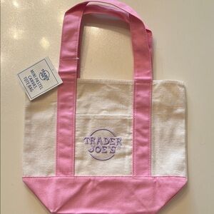 Trader Joe's Pink and Cream Mini Canvas Tote Bag